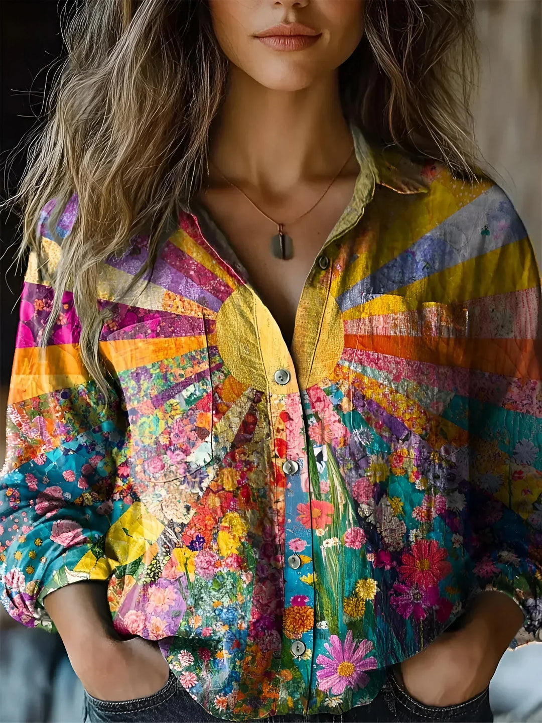 Amora™ | Elegant Floral Patchwork Blouse