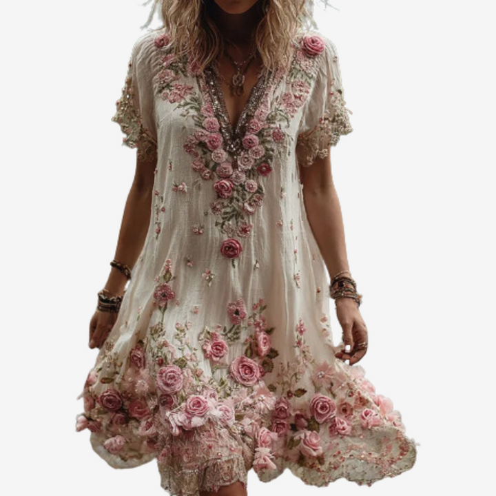Olieva™ | Midi Short Summer Floral Dress