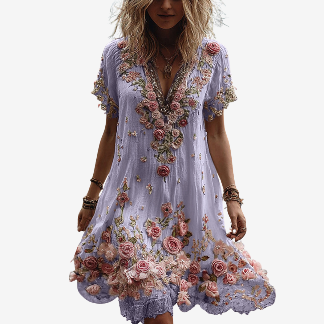 Olieva™ | Midi Short Summer Floral Dress