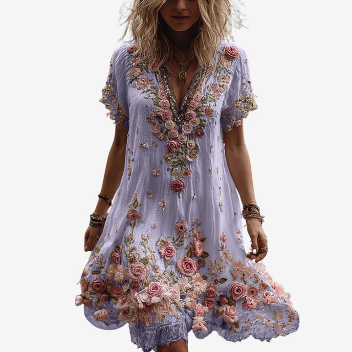 Olieva™ | Midi Short Summer Floral Dress