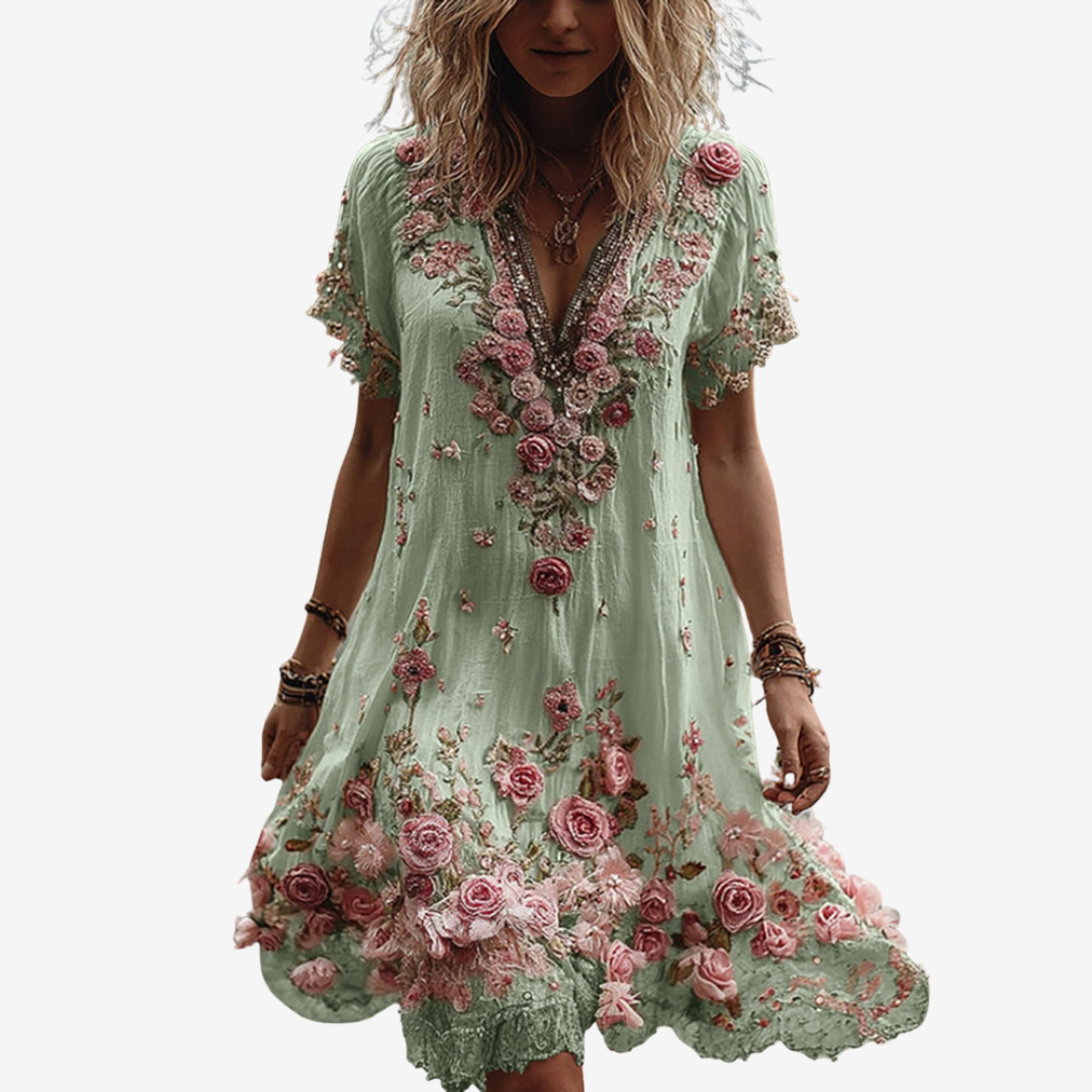 Olieva™ | Midi Short Summer Floral Dress
