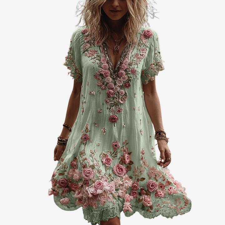 Olieva™ | Midi Short Summer Floral Dress
