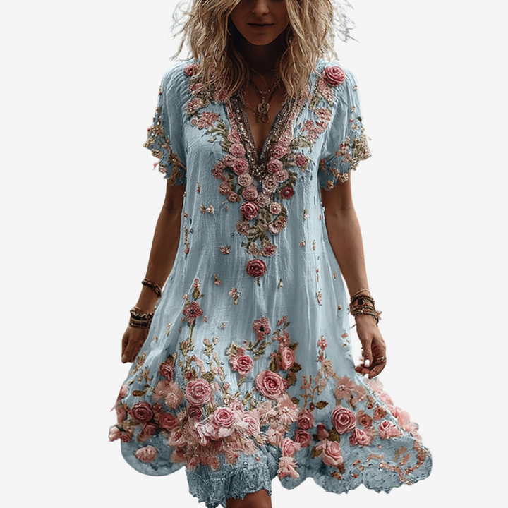 Olieva™ | Midi Short Summer Floral Dress