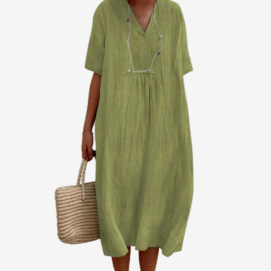 Gioellea™ | Elegant V-Neck Midi Dress