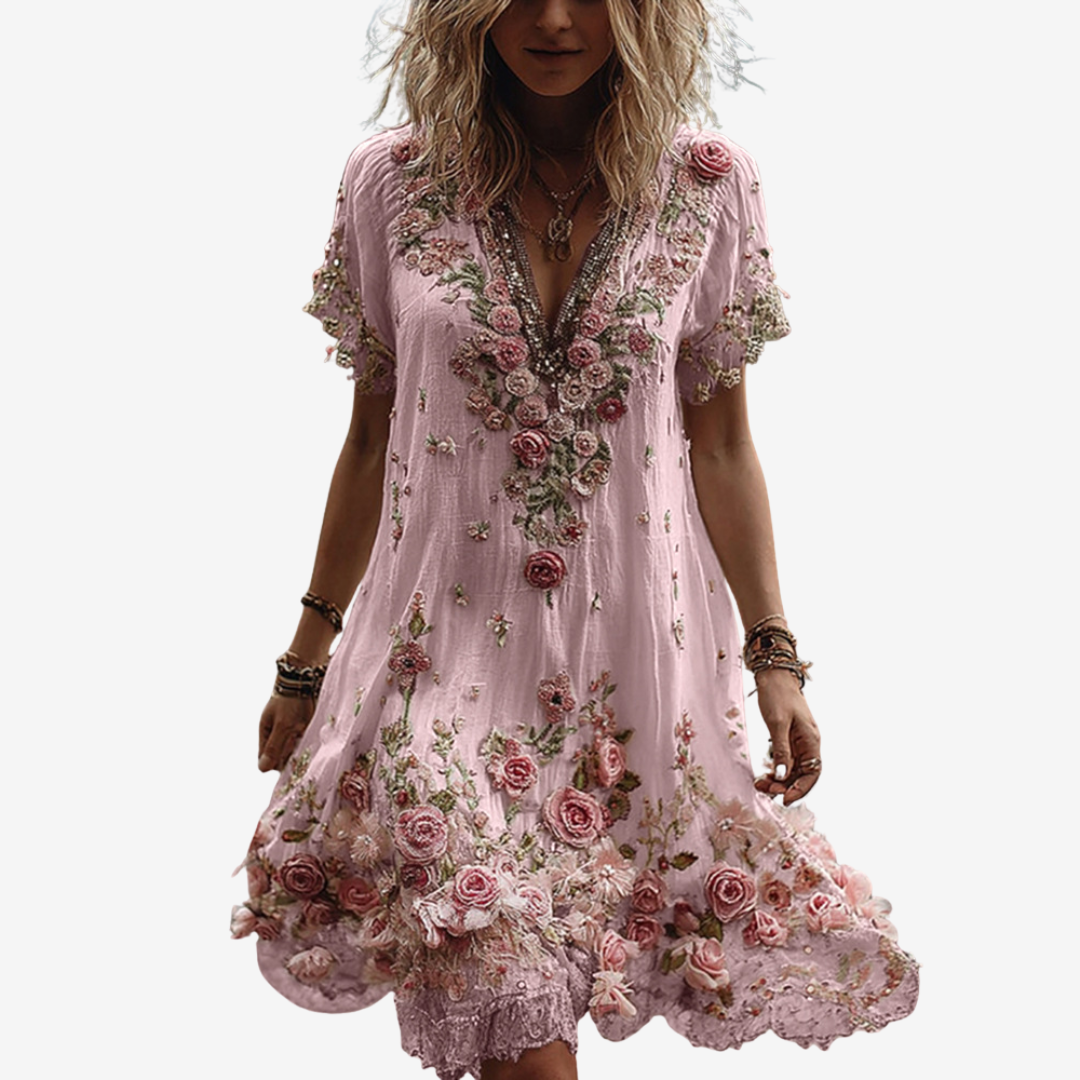 Olieva™ | Midi Short Summer Floral Dress